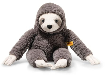 Steiff Sanny Faultier 35cm dunkelgrau, Kuscheltier Sloth, weiches Schmusetier, aus kuschelweichem Plüsch, Stofftier für Mädchen und Jungen, waschmaschinenfest, Hellgrau