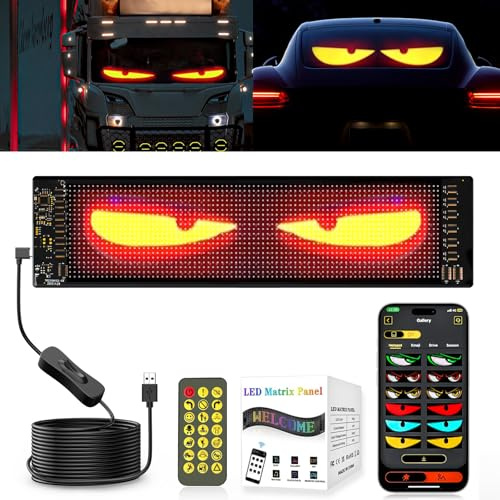 ZIMAOER LED Augen für LKW, Teufelsaugen Lichter für Autos, Flexibles LED-Display, Großes Programmierbares Design für Auto, LKW, Geschäft, DIY Dynamische Werbung (1er 9.2x37.4cm)