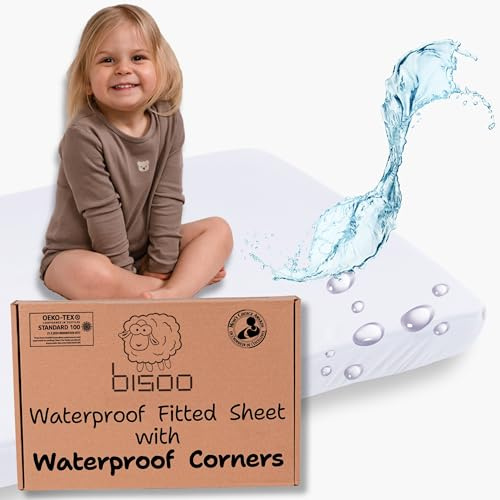 Bisoo The Magic Sheet 90x180 - Komplett wasserdichtes Spannbetttuch mit Rundumgummizug 2in1: Jersey-Baumwolle Spannbettlaken & Matratzenauflage für Kinderbett & Bettlaken - Öko-Tex, Weiß, 180x90