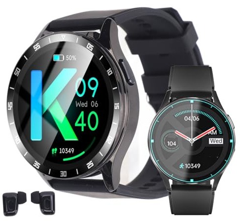 Smart Watch mit Bluetooth Ohrhörer, 2 in 1 Flip Cover Smartwatch für Männer, mit IP67 Wasserdicht, NFC Funktion, Wettervorhersage für Android 4.4 und Höher