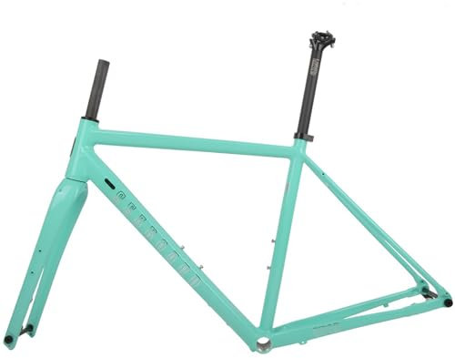 DHNCBGFZ Rennrad-Rahmenset 700C Gravel-Bike-Rahmen 44/47/50/53/56 cm Aluminiumlegierung Scheibenbremsrahmen Mit Carbonfaser-Gabel Steckachsenrahmen 100/142 Mm(Green 1,53cm56cm)