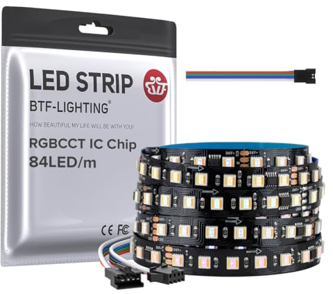 BTF-LIGHTING WS2805 RGBCCT IC LED Streifen 5050SMD Adressierbar Dual Signal LED Licht 5M 84LEDs/M DC24V Flexibel Lauflicht Traumfarbe Schwarz PCB IP30 für DIY Dekoration(nur Streifen)