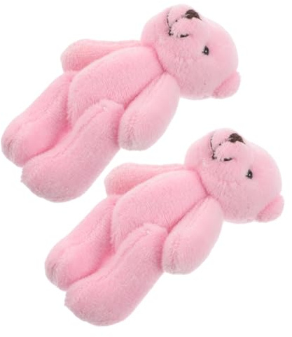 SKISUNO 2 Stück Mini Plüschbären Rosa Kuscheltier Puppenhaus Deko Weiches Stofftier Sammelfigur für Kreatives Rollenspiel