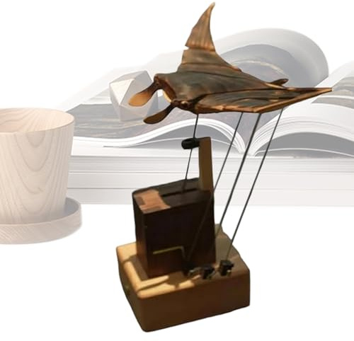 A-dorno Biónico Eléctrico De Manta Raya De Madera Hecho A Mano, Autómata Artesanal De Manta Raya De Madera, Estatua Biónica Realista En Postura De Natación Para Escritorio Mesa Estantería Porche