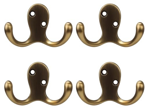 QhgPnt Brass Hooks, Antique Brass Coat Hooks for Door, Screw in Brass Door Hooks, Set of 4 Gold Coat Hooks, Durable and Stylish for Home Decor