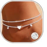 Chihayafuji Fußkettchen für Damen Silber 925 Gold Verstellbares Wasserfest Herz Doppelte Stapelbar Fussketten Sommer Strand Fußkette Schmuck Geschenk Mädchen Frauen