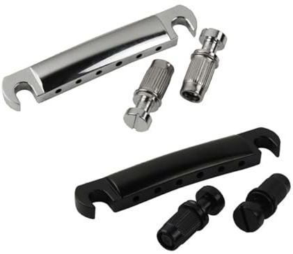 Zerodeko Steg Einfache Reinigung aus Zinklegierung Silber für E-gitarre Saitenhalter mit 4 Passenden Pfosten Ersatz für Verstellbare Gitarrenbrücke