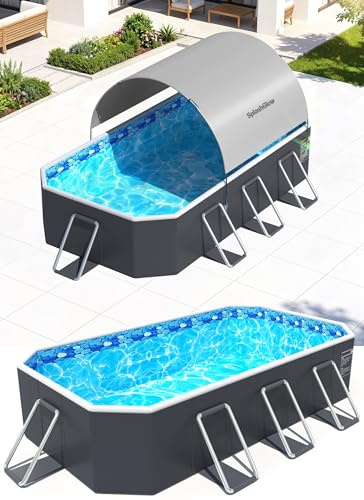 SplashGlow Foldable Pool with Canopy,Non Inflatable Pool,Large Foldable Swimming Pool for Adult Portable Pool,Large Collapsible Pool with Shade,Folding Pool for Backyard,90x50x20 in-Silver