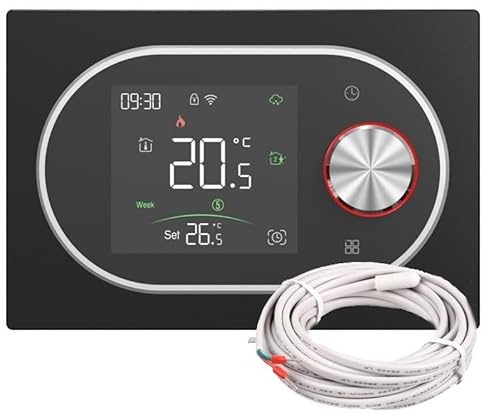 BECA BAC-9000ALWE Termostato Smart WiFi para Fan Coil 2 tubos, ventilador 3 velocidades + válvula ON/OFF, sonda externa, Tuya Smart/Smart Life, Alexa/Google - Expert4House Edition (negro y plateado)