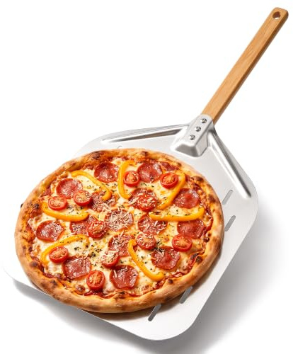 TOCMSNHG Pizzaschieber Perforiert, 12 Zoll Pizzaschieber 39 * 30,5 cm, Aluminiumlegierung Pizzaschaufel, Profi Pizzaspachtel mit Großer Fläche und Abnehmbaren Griff