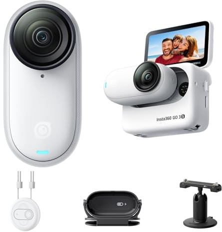 Insta360 GO 3S (128GB) Bianco, Cam 4K vlogging, POV a mani libere, editing IA, montaggio magnetico, stabilizzazione, 140 minuti di autonomia, impermeabilità fino a 10 m
