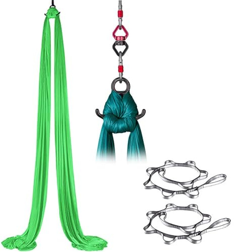 Aerial Silks - Kit di amache da yoga con connettore girevole a 360°, tessuti a bassa elasticità per principianti, ginnastica indoor e esercizi di danza a casa