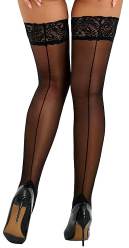 RSLOVE Hold Up Stockings for Women - Sexy Seamed Stockings One Size | Thigh High Stockings Anti-Skid Silicone Silk Lace Triml