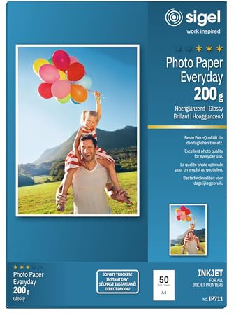 SIGEL InkJet Fotopapier A4 200 g hochglänzend 50 Blatt | IP711, Für hochwertige Fotografien mit brillanten Farben