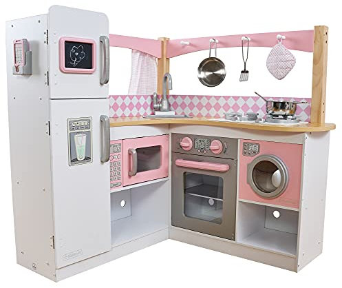 KidKraft Grand Gourmet Eck-Kinderküche aus Holz mit Zubehör, Spielküche mit Pfannen und Spielzeug Handy, Spielzeug für Kinder ab 3 Jahre, 53185 - Exklusiv bei Amazon