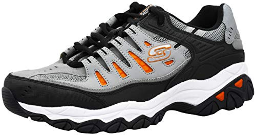 Skechers Men's Afterburn M. Fit Fashion Sneakers – Leather Upper, Memory Foam Insole, Rubber Outsole, Charcoal/Gray, 11 X-Wide