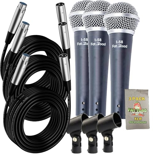 Fat Toad Vocal Microphones (Live ResponsePRO Edition) 3-Pack – Cardioid Dynamic Handheld Mics with Clips & 20ft XLR Cables for Studio, DJ & Karaoke Use