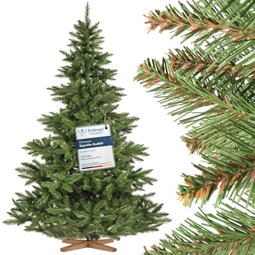 FAIRYTREES Weihnachtsbaum künstlich NORDMANNTANNE, grüner Stamm, Material PVC, inkl. Holzständer, 220cm