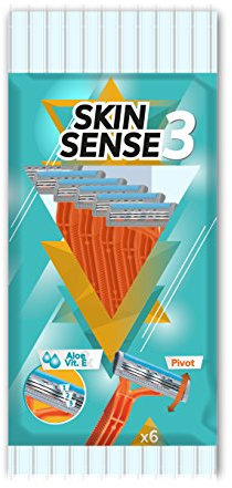 Skin Sense 3 - Bolsa de 6 Maquinillas de Afeitar Desechables de 3 Hojas con Cabezal Basculante y Banda Lubricante con Aceites Esenciales, Verde