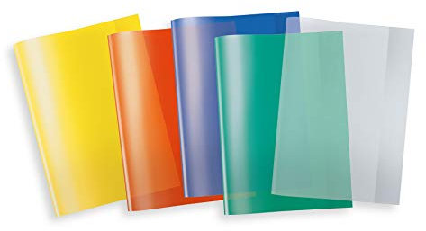 HERMA 20210 Heftumschläge A4 Transparent Bunt, 5 Stück, Hefthüllen aus strapazierfähiger und abwischbarer Polypropylen-Folie, durchsichtige Heftschoner Set für Schulhefte, farbig