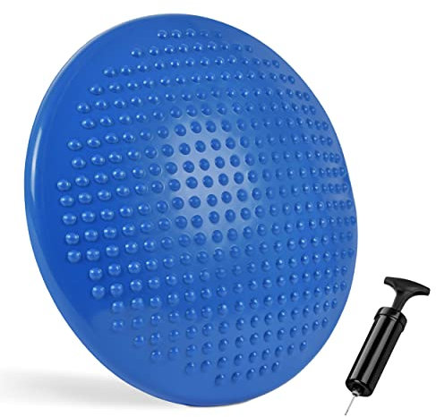 MSPORTS Ballsitzkissen inkl. Pumpe und Übungsposter | ca. 32 cm Durchmesser mit Noppenoberfläche - ideal für Sport/Fitness | Sitzkissen Balancekissen Sitzunterlage Rückenkissen (Blau)