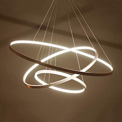 3-Licht Kreis Pendelleuchte Galvanisiertes Metall Acryl LED Lampe Moderne Kreative Verstellbare Wohnzimmer Hängelampen,Gold+DimmableWithRemoteControl-20+40+60CM76W