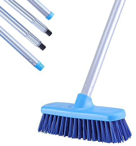 YONILL Deck Brush with Long Handle - Floor Scrub Brushes for Cleaning Shower, Stiff Bristle Scrubbing Brush, 50 Floor Scrubber Brush for Bathroom, Bathtub, Tub, Tile Floors, Garage and Patio