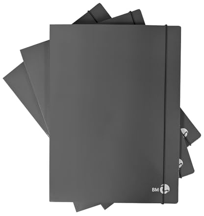 BM BeMore – Dossiers 3 rabats avec élastique dos 1 cm – 0123597 – Dossier format A4 – Couverture lourde 700 g/m² – Lot de 6 pièces – Couleurs business gris foncé