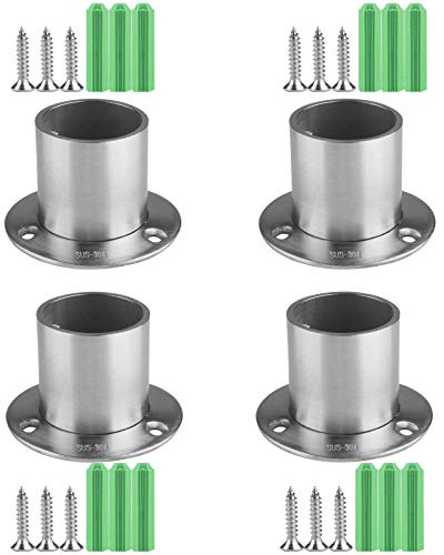 Andux Bridas de zócalo de brida de acero inoxidable Soporte de varilla de tubería para gabinete de baño Plata LYGDZ-01 (32 mm; 4 piezas)