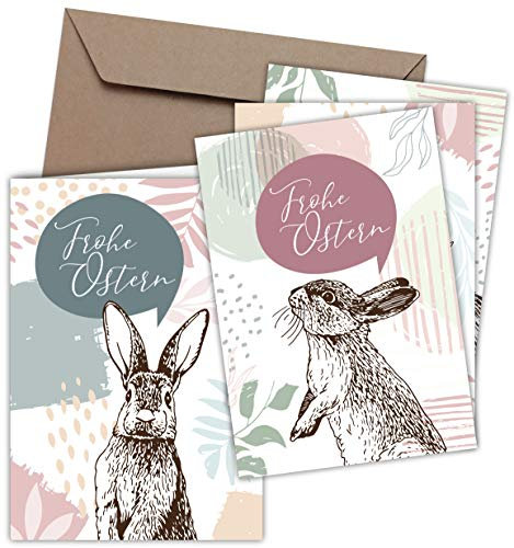 8er Set Osterkarten & Umschläge, Motiv: Osterhasen, Klappkarten, B6 Grußkartenformat