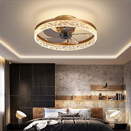 YUNZI Ventilatore da Soffitto Ad Anello in Cristallo con Illuminazione A Pale Reversibili Plafoniera A LED Dimmerabile con Lampada da Soffitto per Camera da Letto con Telecomando,d'oro