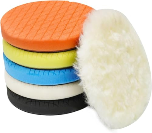 Autolock 5 Buffing Polishing Pads, 6Pcs 5.6inch 140mm Face for 5 Inch Backing Plate Compound Buffing Sponge and Woolen Pads Cutting Polishing Pad Kit for Car Buffer Polisher, Polishing and Waxing