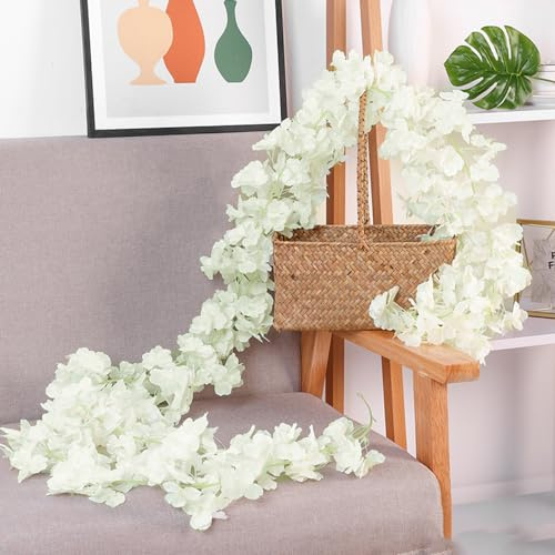 2 Stück Künstliche Kirschblüten Girlanden Blumengirlande Blumen Rebe Seidenblumen Girlanden Hängende Kunstblumen Girlande Deko für Hochzeit Party Haus Garten Bogen Wände,256 Blütenköpfe Weiß
