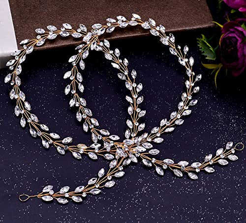 Lang Vines Haare Haarschmuck Hochzeit Kopfschmuck aus Strass Braut Kopfschmuck - Elegant Brautschmuck Damen Mädchen Haar Schmuck - Brautjungfer Geschenk, Gold