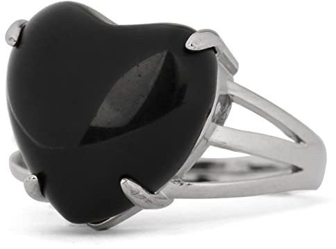 LCDIUDIU Anelli Ragazza,Argento Intarsiato A Forma Di Cuore Naturale Pietra Di Ossidiana Nera Regolabile Aperto Nocca Coda Anello Dito Anello Comune Gioielli Per Le Donne Signora Ragazze Matrimonio