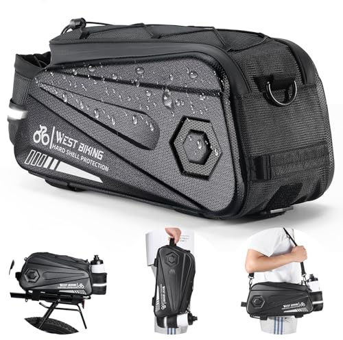 West Biking Bike Rear Seat Bag, Double Water Resistant, Zipper, Bicycle Trunk Pannier, 8.6L Capacity Waterproof Backseat Carrier Cargo Pouch with Strap & Rain Cover For Cycling