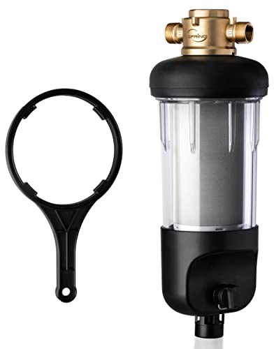 iSpring WSP500J Reusable Whole House Spin-Down Sediment Water Filter, Upgraded Jumbo Size, Large Capacity, 500-Micron Flushable Prefilter Filtration, 1 MNPT + 3/4 FNPT, Lead-Free Brass
