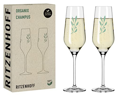 RITZENHOFF 3924001 Champagnerglas 400 ml 2er Set Organix Nr. 1 - organische Farbe Grün, 45% recyceltes Glas - Made in Germany | Artikelnr. 3924001, 2 Champagnerglas Organix 400 ml, Kristallglas, spülmaschinenfest