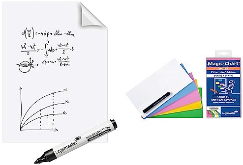 Legamaster Magic-Chart Whiteboard Folie - statisch selbsthaftend - weiß - 80x60cm & Magic-Chart Notes - statisch selbsthaftend - weiß - 10x20cm - abwischbar und wiederbeschreibbar - 250 Folien
