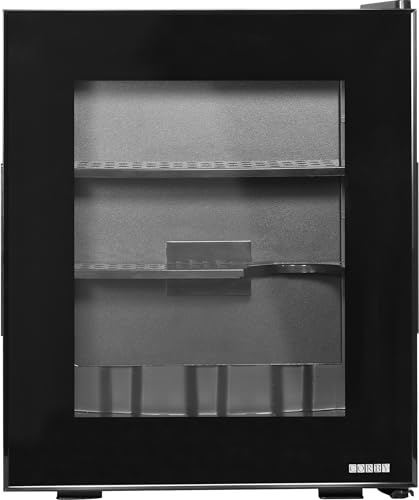 Corby Eton-E Glass Door Minibar – Silent Hotel Mini Bar with LED Light & Adjustable Shelves – Compact Beverage Cooler for Guest Rooms, Offices & Bedrooms – Black