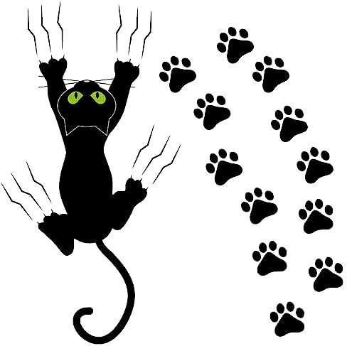 Cosysparks Niedliche Schwarze Katze Auto Aufkleber Mit 12 Pfoten-Drucken für Deko (Grünes Auge)