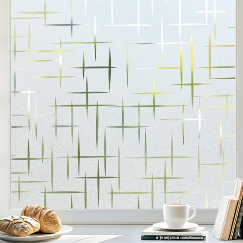 rabbitgoo Window Privacy Film Frosted Glass Window Film, Decorative Privacy Cling, UV Blocking Staic Cling Bathroom Glass Frosting Sticker, Non-Adhesive Front Door Cover, Cross Pattern, 11.8 x 78.7
