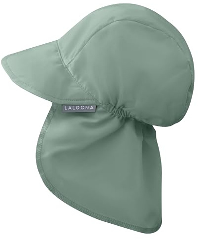 LaLoona Cappello Neonato con Visiera, Copertura Collo UV80+ - Cappellino Neonato Estivo con Protezione UV, Traspirante, OEKOTEX Standard 100, Unisex - Verde, 50/51