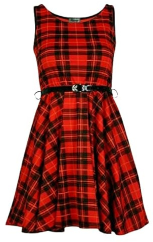 Tease Womens Sleeveless Belted Tartan Check Print Skater Flared Dress size UK 8-26 (Red Tartan, 16)