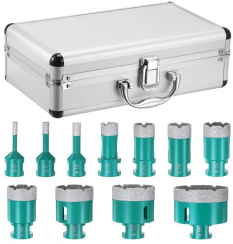 sourcing map 11Pcs Ensemble de Forets Diamantés pour Carotteuse 6/8/10/20/25/28/32/35/45/50/65mm pour Carrelage, Porcelaine, Céramique, Marbre et Pierre.