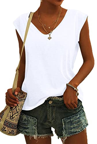 NARRAME Camiseta de Manga Casquillo para Mujer, Camiseta sin Mangas de Verano, Blusas holgadas Informales Simples