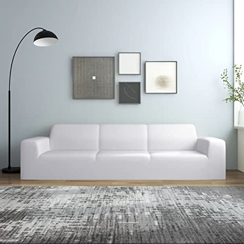 Gecheer Stretch Sofahusse 4-Sitzer Schwarz Polyester-Jersey Sofa Abdeckung Überwürfe Universal Sofabezug Stretchhusse Sofaschoner,Wiederverwendbar,Maschinenwaschbar,Weiß