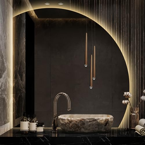 LED-Spiegel For Badezimmer, Halbrunder Beleuchteter Spiegel, Kosmetikspiegel Mit Lichtern, Beschlagfreier Beleuchteter Wandspiegel, 3 Farben Dimmbar, Memory-Funktion ( Color : Left Cutting , Size : 80