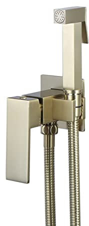 Messing-Handbrause-Toilettenset, gebürstetes Gold, Stoffwindel-Sprühset for heißes und kaltes Wasser, Toilettenbrause, wandmontiertes Badezimmer-Set mit 1,5 m Edelstahlschlauch for Damenwäsche