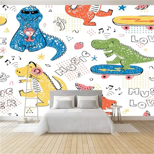 Fototapete Cartoon-Dinosaurier 350 x 256 cm 3D Vliestapete Wandbild, Mustertapete Moderne Wandtapete, Wohnzimmer Schlafzimmer Kinderzimmer Büro Flur Wanddeko
